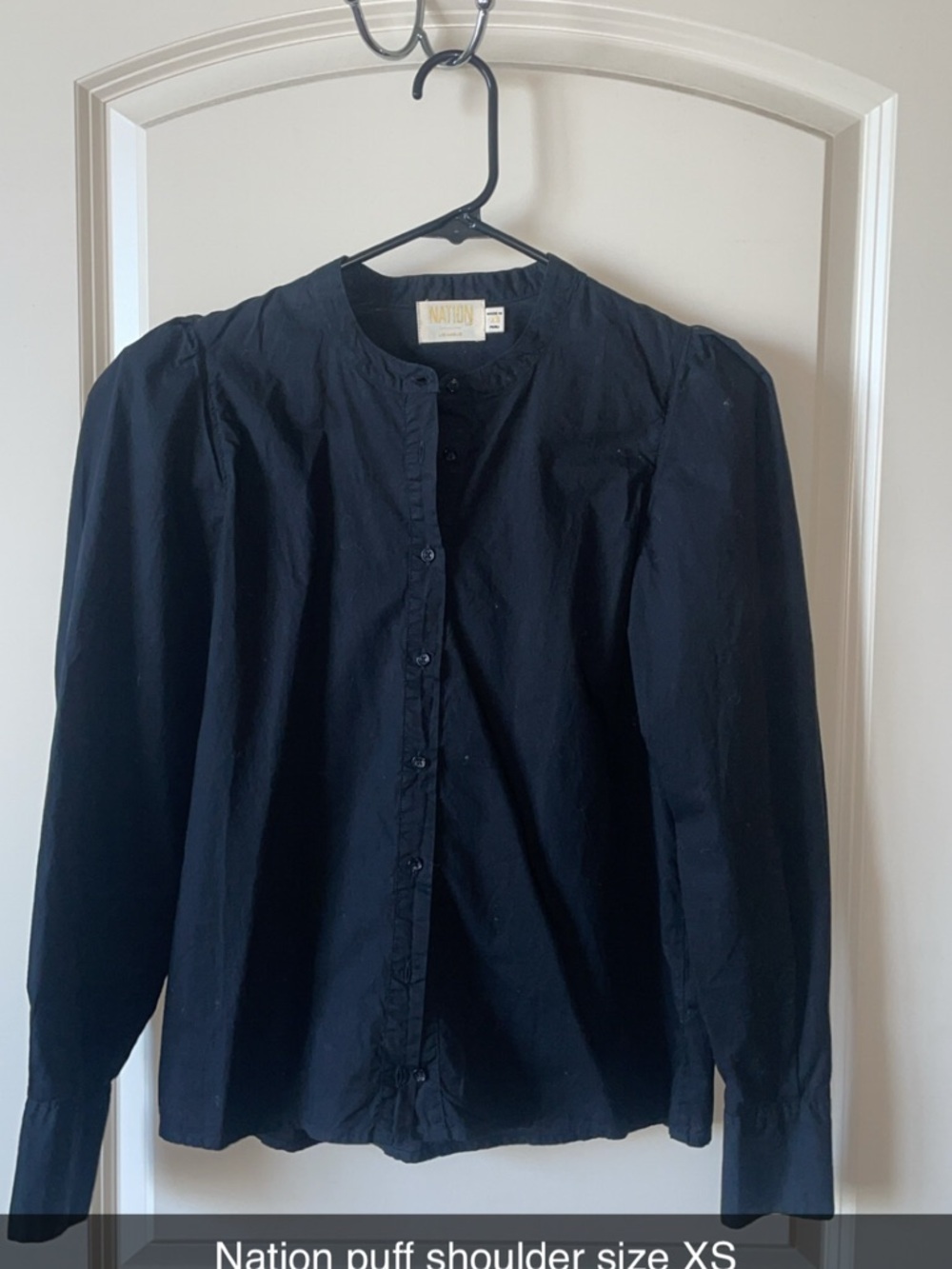 Nation LTD Black Puff Shoulder Button-Up Blouse